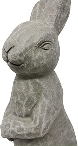 Elly Décor 14 Inch Tall Standing Sculpture for Your Patio & Yard, Outdoor Lawn décor, Cute Ceramic Figurine Garden Rabbit Bunny Statue, Gray Cement