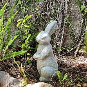 Elly Décor 14 Inch Tall Standing Sculpture for Your Patio & Yard, Outdoor Lawn décor, Cute Ceramic Figurine Garden Rabbit Bunny Statue, Gray Cement