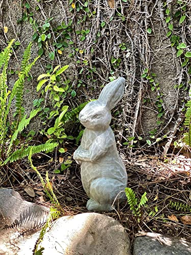 Elly Décor 14 Inch Tall Standing Sculpture for Your Patio & Yard, Outdoor Lawn décor, Cute Ceramic Figurine Garden Rabbit Bunny Statue, Gray Cement