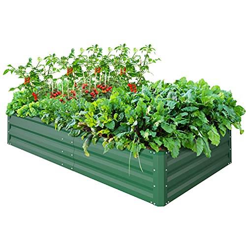 Metal Raised Garden Bed 6x3x1FT, Ohuhu Reinforced Galvanized Steel Raised Garden Boxes with Rustproof Baking Varnish, Heavy Duty Outdoor Planter Box Beds for Growing Vegetables Flowers Herbs Succulent