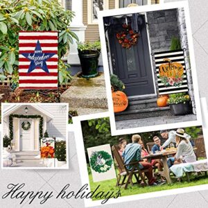 12 Pieces Seasonal Garden Flags Double Sided Holiday House Flag Vertical Decorative Outdoor Flags Welcome Party Yard Flags with Flag Stopper, Flagpole and Clips for Holiday Decoration, 12 x 18 Inch