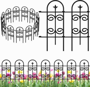 amagabeli 8 panels decorative garden fence 10ft (l) x 32in(h) garden fencing animal barrier for dog rustproof black iron border fence edging metal wire fencing for outdoor patio vinyl flower et046