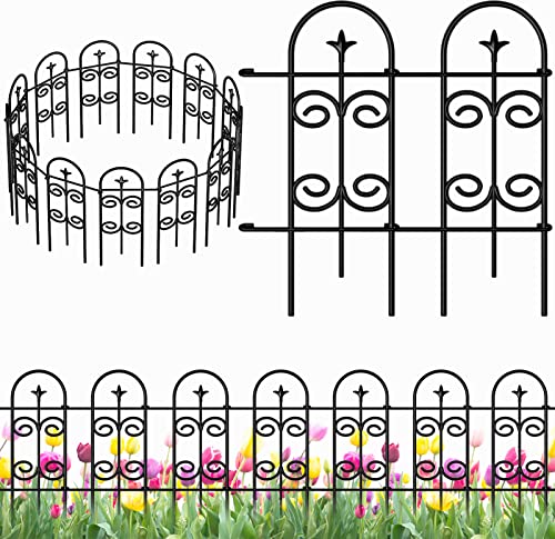 Amagabeli 8 Panels Decorative Garden Fence 10ft (L) x 32in(H) Garden Fencing Animal Barrier for Dog Rustproof Black Iron Border Fence Edging Metal Wire Fencing for Outdoor Patio Vinyl Flower ET046