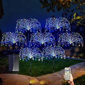 ytoty 7 pack solar garden lights, firework lights, solar lights decorative, 8 lighting modes with remote 120 led twinkling waterproof landscape outdoor decor for garden pathway lawn decor (colorful)