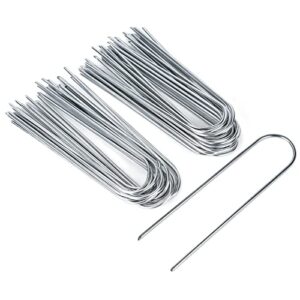 growneer 50 packs 6 inches heavy duty 12 gauge galvanized steel garden stakes staples securing pegs for securing weed fabric landscape fabric netting ground sheets and fleece