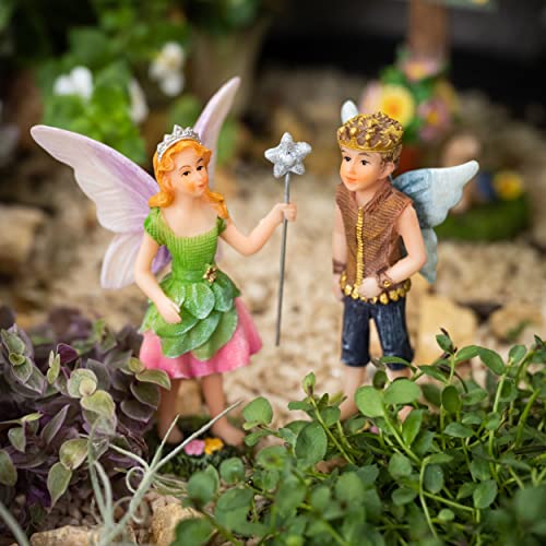 PRETMANNS Fairies for Fairy Garden Outdoor - Fairies for Garden with a Fairy Sign - Small Garden Fairies for Garden - 3 Piece Fairy Garden Kit - Prince & Princess Fairy Garden Fairy Figurines