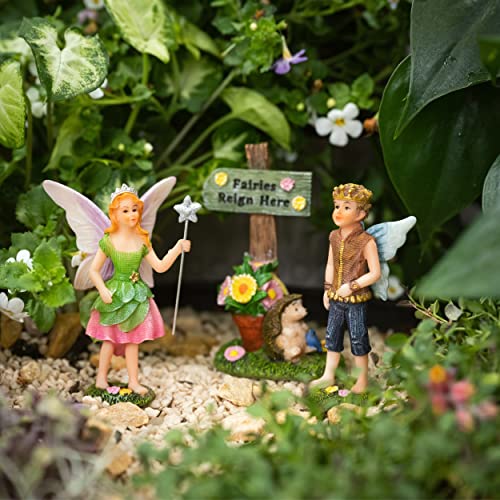 PRETMANNS Fairies for Fairy Garden Outdoor - Fairies for Garden with a Fairy Sign - Small Garden Fairies for Garden - 3 Piece Fairy Garden Kit - Prince & Princess Fairy Garden Fairy Figurines