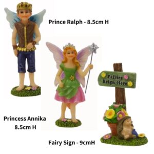 PRETMANNS Fairies for Fairy Garden Outdoor - Fairies for Garden with a Fairy Sign - Small Garden Fairies for Garden - 3 Piece Fairy Garden Kit - Prince & Princess Fairy Garden Fairy Figurines