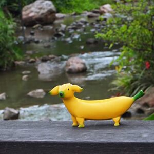 Lhocm Cute Banana Dog Garden Statues Figurines Ornaments, Creative Resin Garden Gnomes Funny Dog Statues for Home, Patio, Garden, Yard, Office, Outdoor Spring Decorations, Personalized Garden Gifts