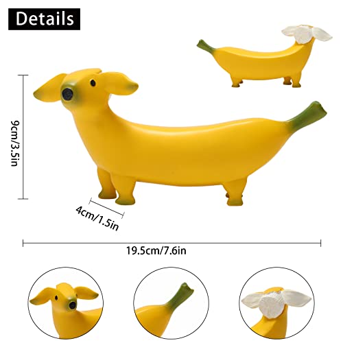 Lhocm Cute Banana Dog Garden Statues Figurines Ornaments, Creative Resin Garden Gnomes Funny Dog Statues for Home, Patio, Garden, Yard, Office, Outdoor Spring Decorations, Personalized Garden Gifts