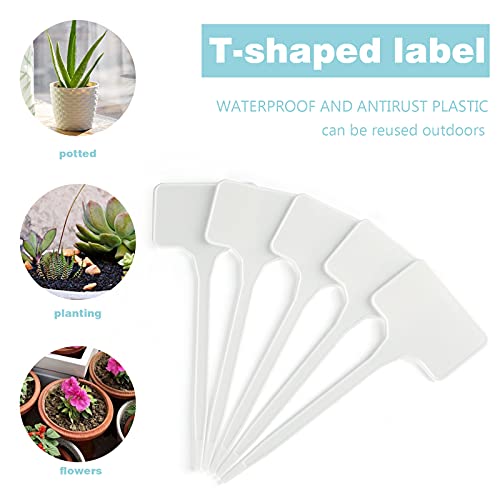 KINGLAKE GARDEN Large Plastic Plant Labels 6 Inch 50 Pack White Durable Extra Large T-Style Plastic Plant Labels for Flower beds,Plant pots