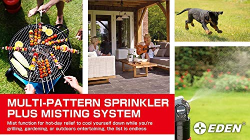 Eden 11530 Multi-Pattern Turbo Gear Drive Metal Tripod Sprinkler Plus Misting System w/Quick Connect Starter Kit, 360 Degree Coverage