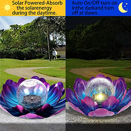 WNP Purple Solar Flower Light Outdoor Decorations,Solar Garden Lights Outdoor Decor,Waterproof Decorative Solar Powered Glass Ball Light with Metal Petal for Yard,Tabletop,Patio,Walkway