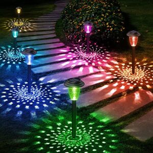 puaida 8 pack solar pathway lights outdoor, bright color changing/warm white solar outdoor lights, up to 12hrs long last solar landscape path light, waterproof solar garden lights for yard lawn decor