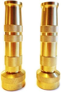 hose nozzle high pressure – lead-free brass for car or garden – solid brass – 2 nozzle set – adjustable water sprayer from spray to jet – heavy duty – fits standard hoses – with gardening e-book