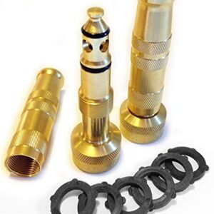 Hose Nozzle High Pressure - Lead-Free Brass for Car Or Garden - Solid Brass - 2 Nozzle Set - Adjustable Water Sprayer from Spray to Jet - Heavy Duty - Fits Standard Hoses - with Gardening E-Book