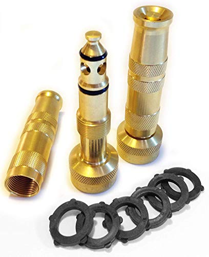 Hose Nozzle High Pressure - Lead-Free Brass for Car Or Garden - Solid Brass - 2 Nozzle Set - Adjustable Water Sprayer from Spray to Jet - Heavy Duty - Fits Standard Hoses - with Gardening E-Book