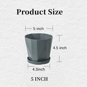 InmeRun Plant Pots Indoor Plastic Flower Pots Outdoor 5 inch Set of 6 Pack with Drainage Holes and Saucers for Garden pots (5inch-6pcs)