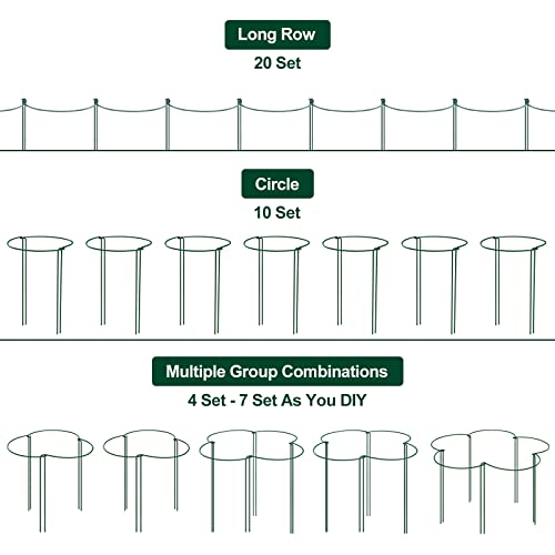 CKE 20 Pack 4mm Plant Support Stakes, Metal Peony Support, Garden Plant Cage Stake Support, Plant Support Ring, Green Half Round Plant Support Ring for Peony, Tomato, Rose, Vine Plant 10" W x 15.8" H