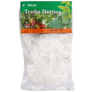 betybedy 5 x 15ft trellis netting, heavy-duty polyester plant trellis netting, square mesh net for climbing plant, fruits, vegetables, vines, grow tents (1 pack, white)