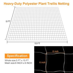 BetyBedy 5 x 15FT Trellis Netting, Heavy-Duty Polyester Plant Trellis Netting, Square Mesh Net for Climbing Plant, Fruits, Vegetables, Vines, Grow Tents (1 Pack, White)