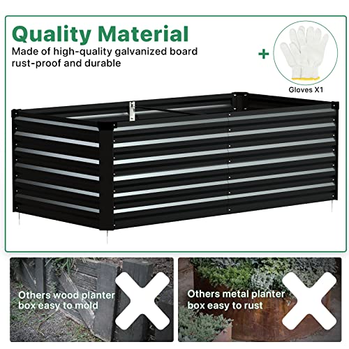 Raised Garden Bed, Galvanized Raised Garden Beds Outdoor for Vegetables Flowers Herbs, Steel Large Deep Root Planter Box, Tall Raised Garden Bed Kit with 1Pc Gloves and Metal Fix Stake, Black 6×3×2FT