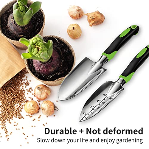 Gardening Hand Tool Set 3 Pack - MDSXO Heavy Duty Gardening Kit with Non-Slip Soft Ergonomic Handle, Great Garden Gift for Women Men[Stainless Steel]