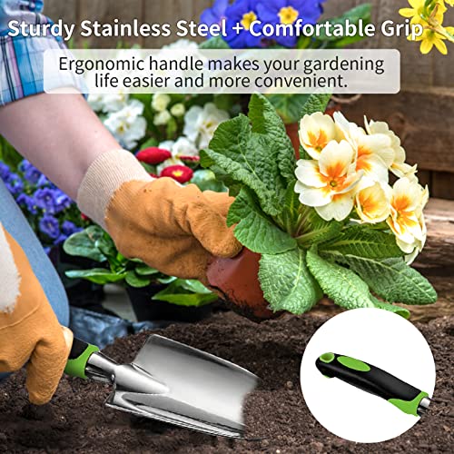 Gardening Hand Tool Set 3 Pack - MDSXO Heavy Duty Gardening Kit with Non-Slip Soft Ergonomic Handle, Great Garden Gift for Women Men[Stainless Steel]