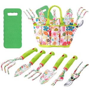 garden tool set,heavy duty hand tool kit with storage tote,kneeling pad,gardening gifts for women/parent
