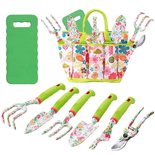 Garden Tool Set,Heavy Duty Hand Tool Kit with Storage Tote,Kneeling Pad,Gardening Gifts for Women/Parent