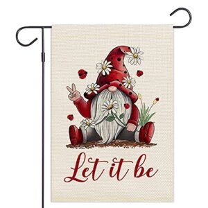 balgardekor let it be garden flag vertical double sided red gnomes farmhouse burlap spring summer yard outdoor decor home decor (12.5 x 18, let it be)
