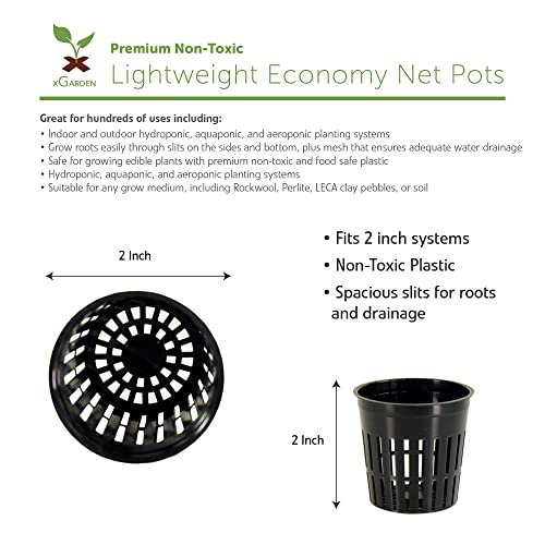 xGarden - Lightweight Economy Net Pots - Thin Lip & Slotted Sides - for Hydroponics & Aquaponics - UV Resistant & BPA Free Plastic - Indoor or Outdoor Growing - Black 2" Round Mesh Pot Cups - 50 Pack