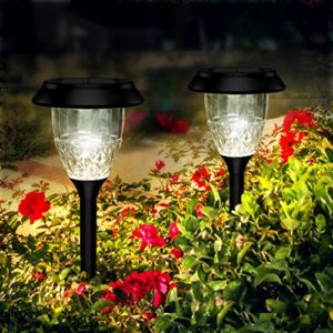 lintem solar pathway lights – 2 pack solar lights outdoor, waterproof ip65 solar garden lights, 20-50 lm dimmable warm white, bright up to 6-14 hrs solar landscape lights for yard walkway, black
