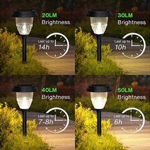 Lintem Solar Pathway Lights - 2 Pack Solar Lights Outdoor, Waterproof IP65 Solar Garden Lights, 20-50 LM Dimmable Warm White, Bright Up to 6-14 Hrs Solar Landscape Lights for Yard Walkway, Black