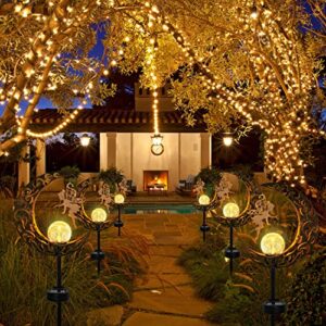 Solar Garden Lights Outdoor Decor, Moon Fairy Crackle Glass Globe with Angel Yard Pathway Stake Lights Solar Powered Waterproof for Walkway Lawn Patio Courtyard Garden Decoration Mothers Day Gifts