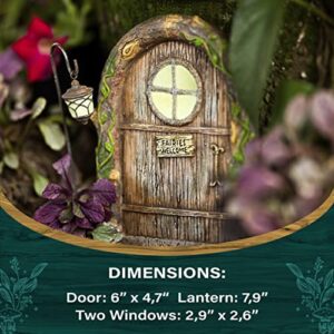 Fairy Door and Windows for Trees – Glow in The Dark Yard Art Sculpture Decoration for Kids Room, Wall and Trees Outdoor | Miniature Fairy Garden Outdoor Decor Accessories with Bonus Fairy Lantern