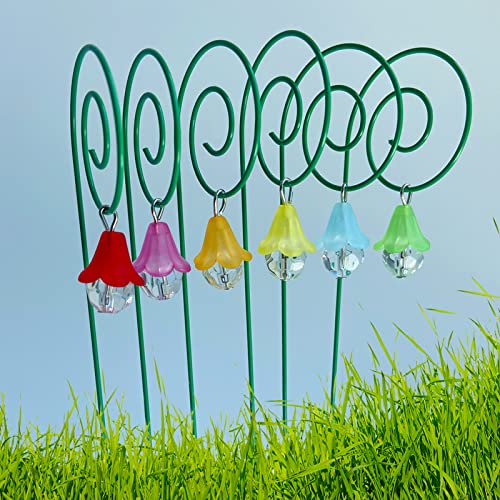 Fairy Garden Accessories - Set of 12 Fairy Garden Lanterns - Miniature Garden Hanging Lantern Flower Style with Shepherds Hook Outdoor Kit