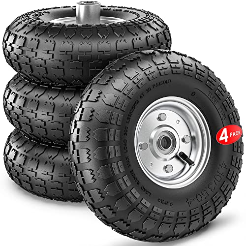 Winisok 4.10/3.50-4 Tire and Wheel Air Filled, 10'' Heavy-duty Pneumatic wheelbarrow wheel Tires Replacement with 5/8'' Axle Bore Hole for Gorilla Carts, Wagon, Garden Carts, Generators (4 Pack)