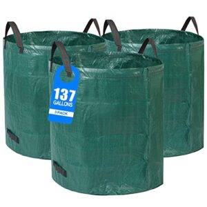 pilntons 3 pack 137 gallons reusable yard waste bags with double bottom extra large leaf lawn bags reusable heavy duty with 4 handles garden waste bags containers for debris grass clipping
