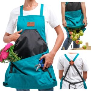 grace and august garden apron – gift the ultimate gardening tool -100% natural canvas gardening apron for women with pockets (coriander)