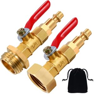 winterize adapter with 1/4 inch male quick connecting plug and 3/4 inch male ght thread, 1/4 inch male quick plug and 3/4 inch female garden hose threading, winterize quick adapter with ball valve