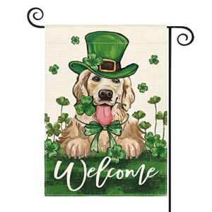 avoin colorlife st patricks day green hat dog garden flag 12×18 inch double sided, lucky shamrock 17 march welcome yard outdoor flag