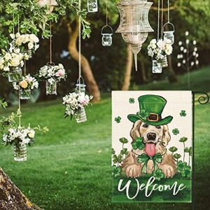 AVOIN colorlife St Patricks Day Green Hat Dog Garden Flag 12x18 Inch Double Sided, Lucky Shamrock 17 March Welcome Yard Outdoor Flag