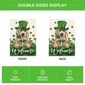 AVOIN colorlife St Patricks Day Green Hat Dog Garden Flag 12x18 Inch Double Sided, Lucky Shamrock 17 March Welcome Yard Outdoor Flag