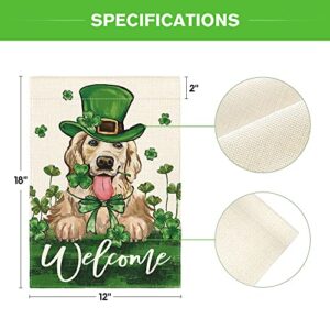 AVOIN colorlife St Patricks Day Green Hat Dog Garden Flag 12x18 Inch Double Sided, Lucky Shamrock 17 March Welcome Yard Outdoor Flag