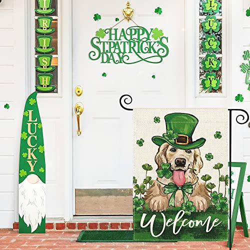 AVOIN colorlife St Patricks Day Green Hat Dog Garden Flag 12x18 Inch Double Sided, Lucky Shamrock 17 March Welcome Yard Outdoor Flag