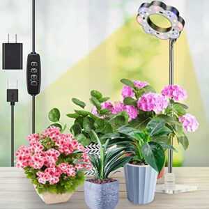 Grow Lights for Indoor Plants, Full Spectrum Plant Lights for Indoor Growing, Height Adjustable Led Halo Grow Light with Base, Growing Lamp with Automatic Timer, 10-Level Dimmable for Indoor Garden