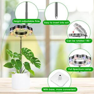 Grow Lights for Indoor Plants, Full Spectrum Plant Lights for Indoor Growing, Height Adjustable Led Halo Grow Light with Base, Growing Lamp with Automatic Timer, 10-Level Dimmable for Indoor Garden