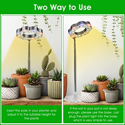 Grow Lights for Indoor Plants, Full Spectrum Plant Lights for Indoor Growing, Height Adjustable Led Halo Grow Light with Base, Growing Lamp with Automatic Timer, 10-Level Dimmable for Indoor Garden