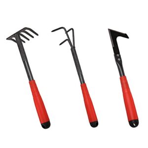 FLORA GUARD 6 Piece Garden Tool Sets - Including Trowel,5-Teeth rake,9-Teeth Leaf rake,Double Hoe 3 prongs, Cultivator, Weeder, Gardening Hand Tools with High Carbon Steel Heads